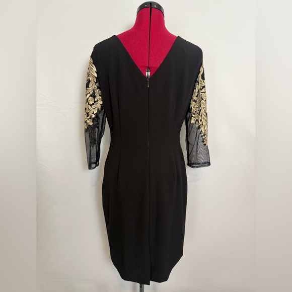 Antonio Melani Sheath Dress Women's Size 6 Black w/Gold Embroidery Sheer Sleeves - Picture 12 of 16